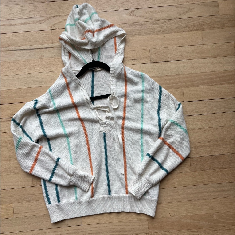 Striped Hooded Sweater - White with Multicolor Stripes
